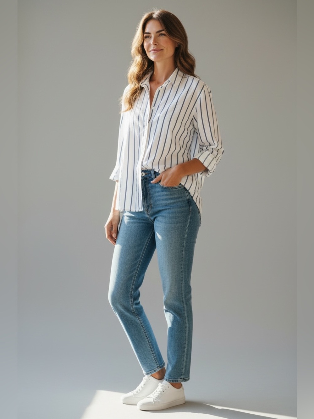 Vintage Levi's White Shirt with Navy Stripes